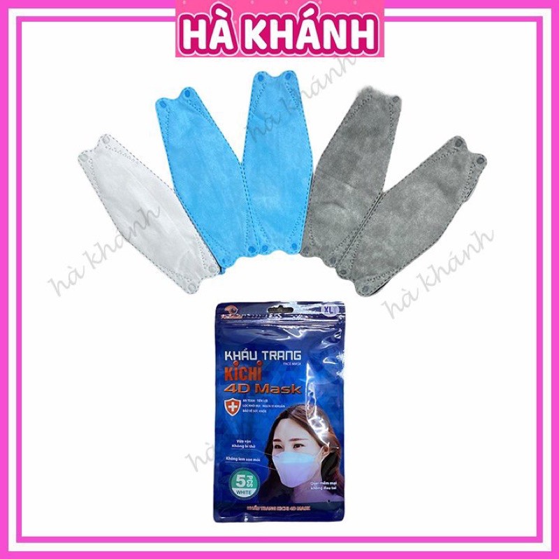 Khẩu trang Kichi 4D Mask kháng khuẩn an toàn [Set 5 chiếc][Cam kết hàng chính hãng]