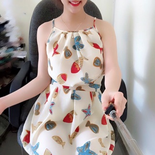 💋💋Set đầm yếm dây nơ thắt lưng kèm quần SO HOT