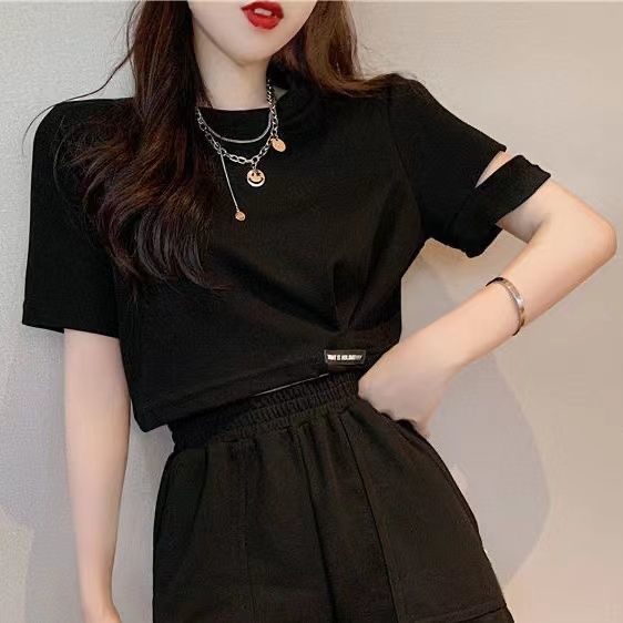 AMOI Set áo thun ngắn tay + quần short lưng cao thời trang nữ