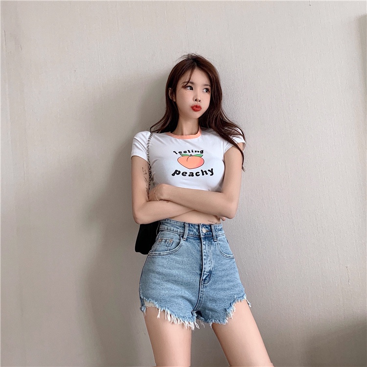 DUNEA Quần Đùi Denim Lưng Cao Thời Trang Cho Nữ