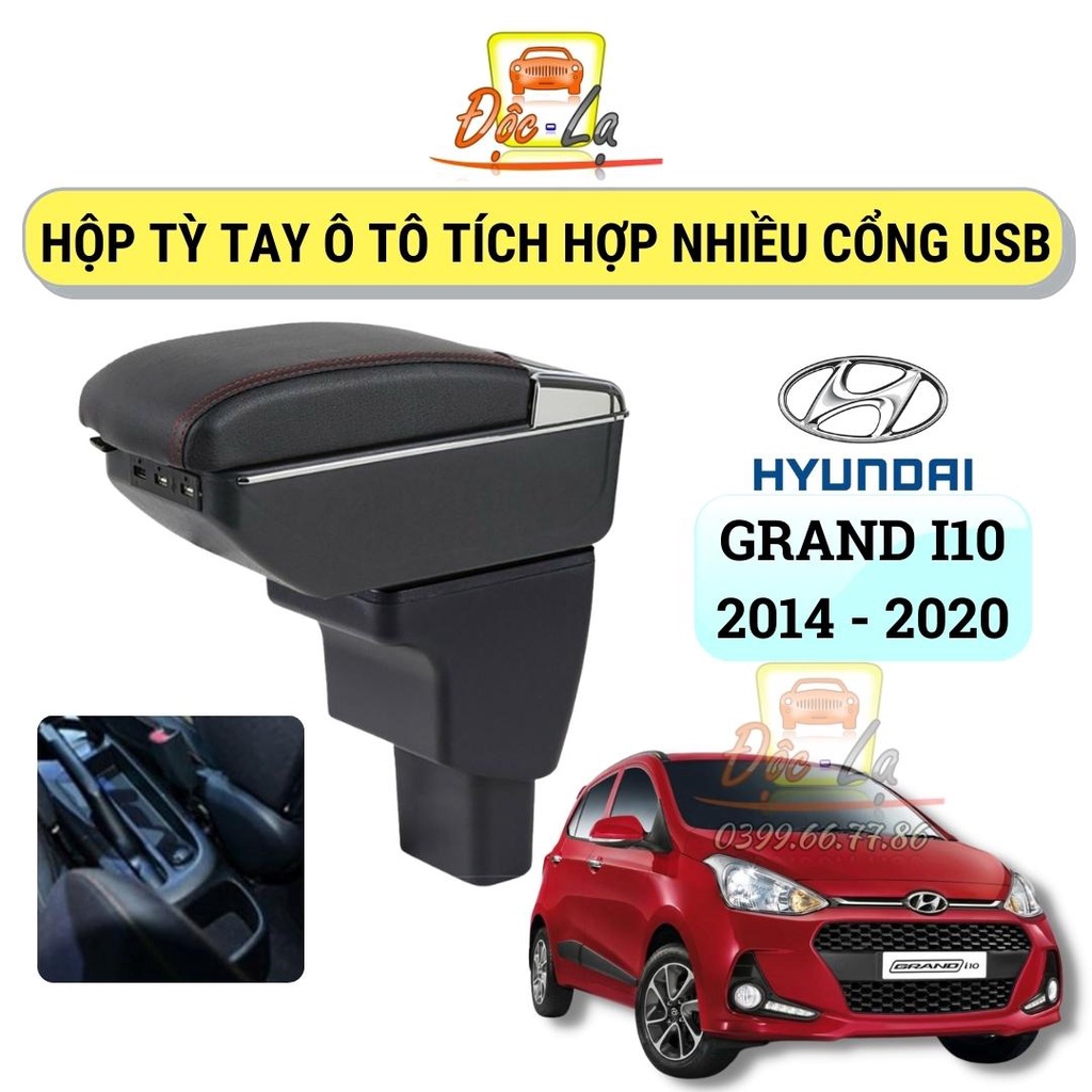 Hộp tỳ tay ô tô Hyundai I10 2014- 2020 cao cấp tích hợp cổng sạc USB tiện dụng, lắp đặt dễ dàng - Bảo hành 12 tháng