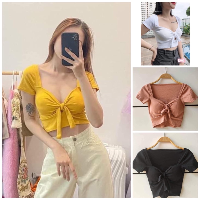 áo croptop cột nơ có mút ngực dày