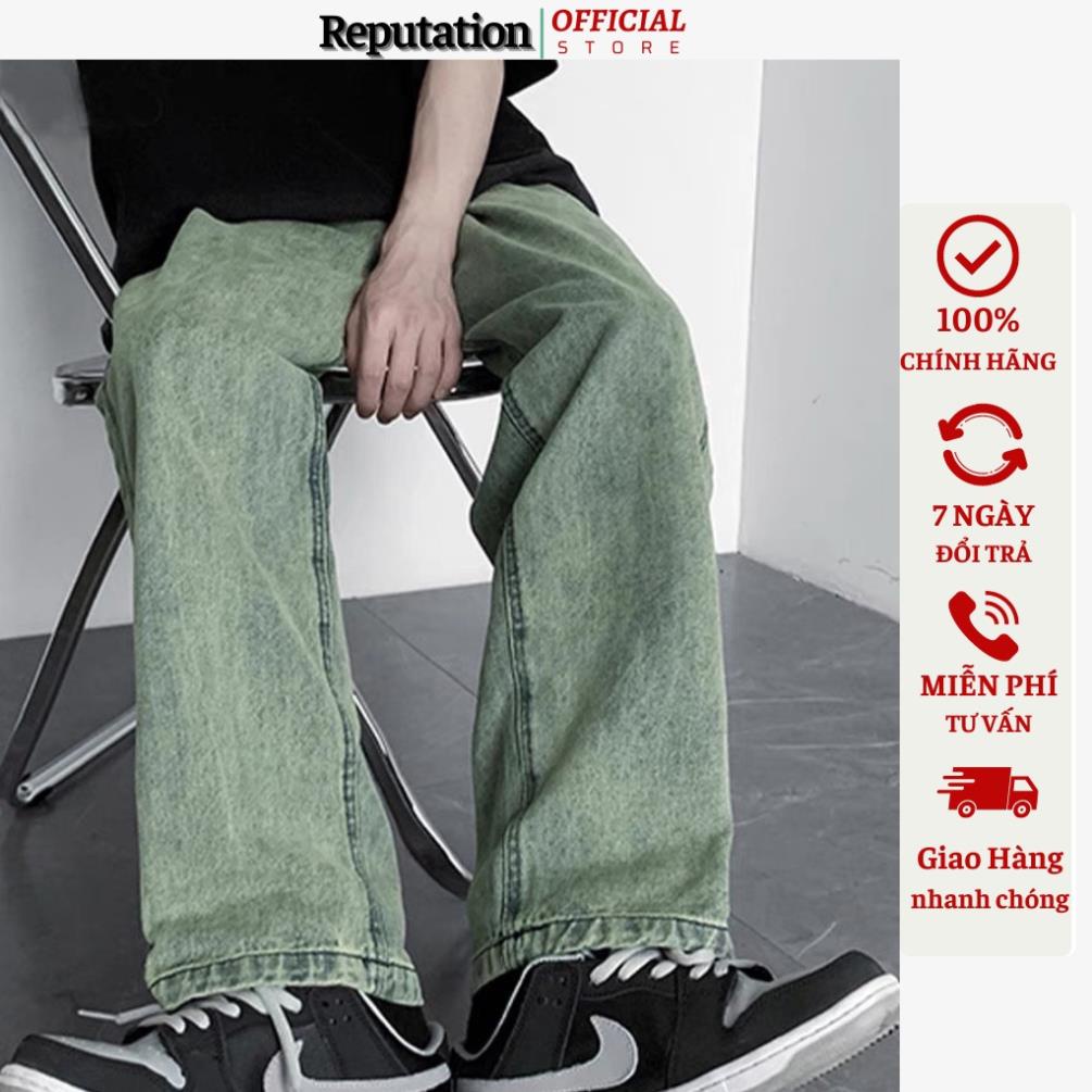 Quần jean nam REPUTATION baggy Xanh Rêu ống suông rộng Top xu hướng 2022 *