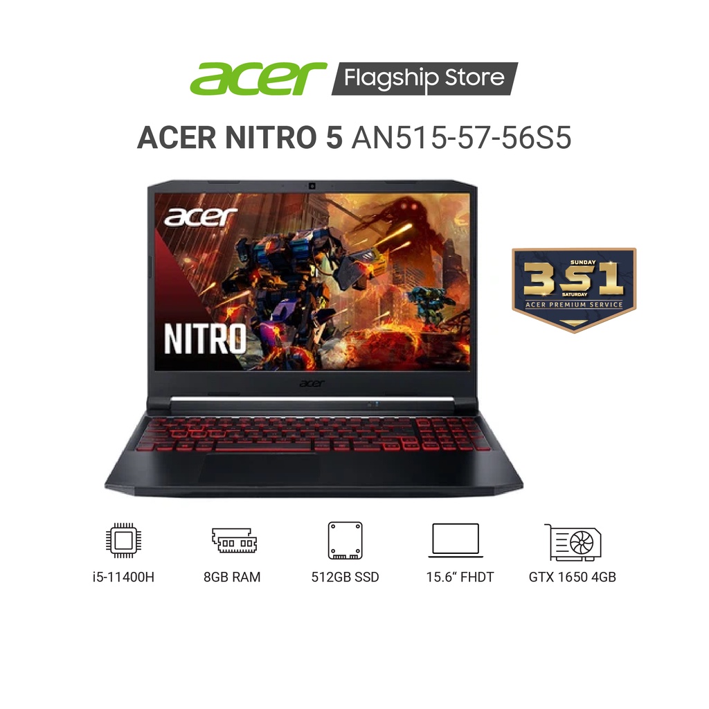 Laptop Acer Gaming Nitro 5 AN515-57-56S5 i5-11400H| 8GB|512GB|GTX1650 4GB|15.6|Win11