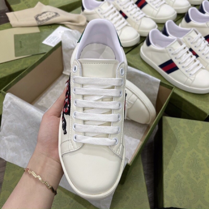 Giày gc rắn thêu cao cấp  ❤️FREE ship❤️  giày thể thao nam trắng cao cấp  .  gucci nam