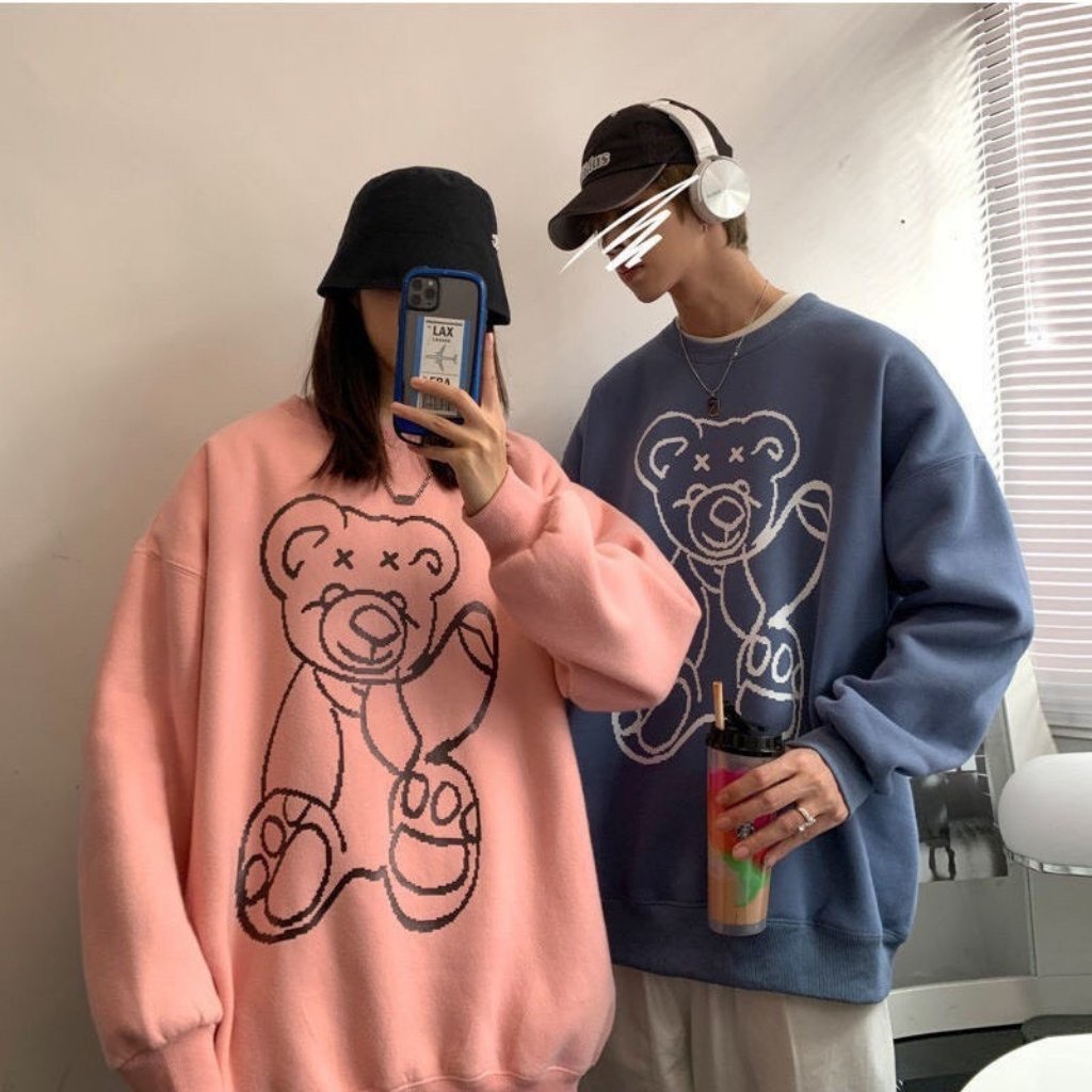 Áo sweater nỉ unisex form rộng hoodie street style nam nữ ulzzang hottrend AKN20 LECHAU hình in gấu phản quang cực chất | BigBuy360 - bigbuy360.vn