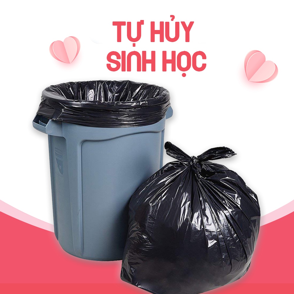 Túi đựng rác có quai Vipaco Siêu Tiết Kiệm, túi rác tự hủy sinh học màu đen dẻo dai chắc chắn không bục