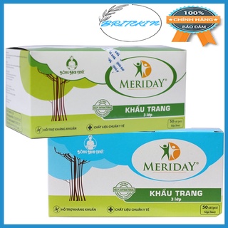 Khẩu Trang Y Tế Meriday Bông Bạch Tuyết Hộp 50 Cái & Gói 10 Cái - Màu Xanh & Màu Trắng