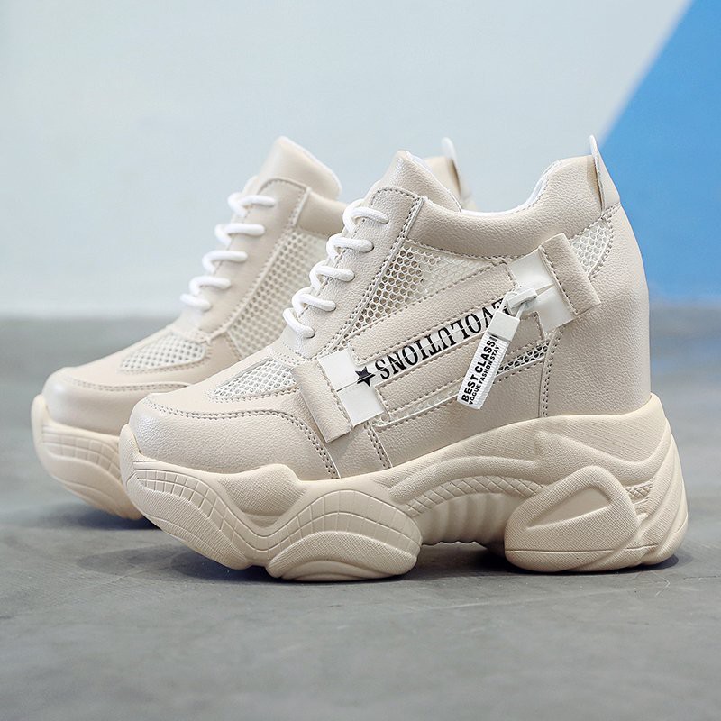 Giày sneakers đế cao 11cm PS636-133 chất da phối lưới