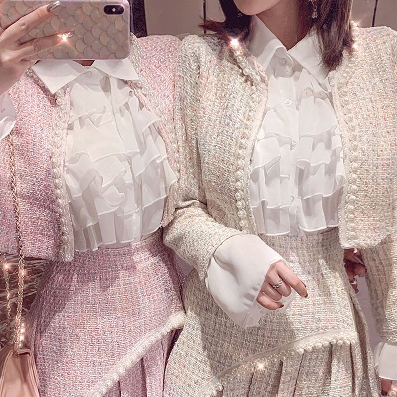 SET 3 MÓN ÁO SƠ MI+ ÁO KHOÁC + CHÂN VÁY TWEET