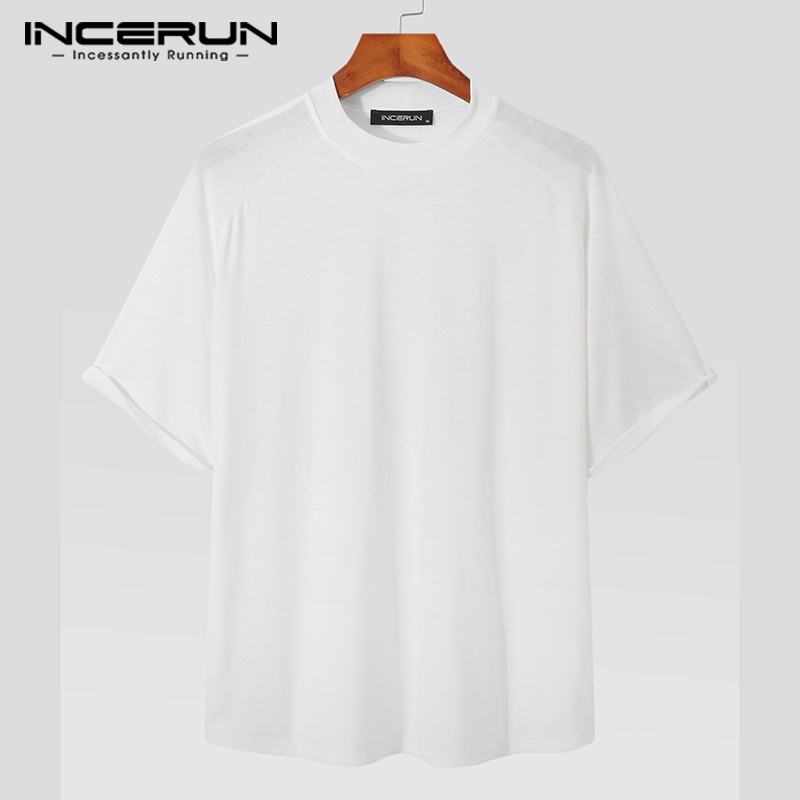 Áo thun INCERUN tay ngắn màu trơn đơn giản thời trang cho nam