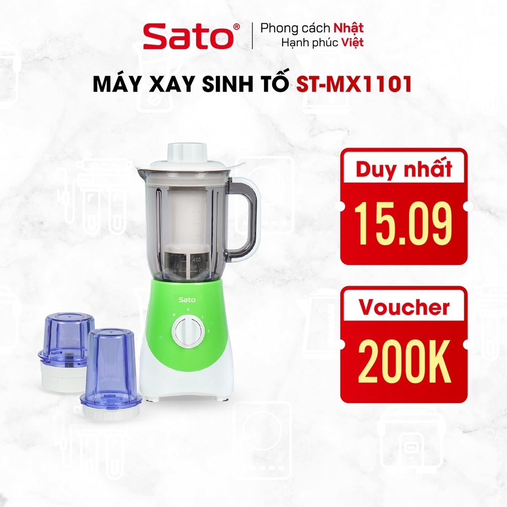 Máy xay sinh tố đa năng Sato 2 - 3 cối tiện dụng - Xay nhuyễn thực phẩm, Nhựa ABS chắc chắn, giảm thiểu tiếng ồn