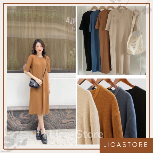 Váy Len Tăm Cổ Tròn Dáng Suông Phù Hợp Với Tất Cả Mọi Người, Váy Len Bầu Xinh LICA _ V01
