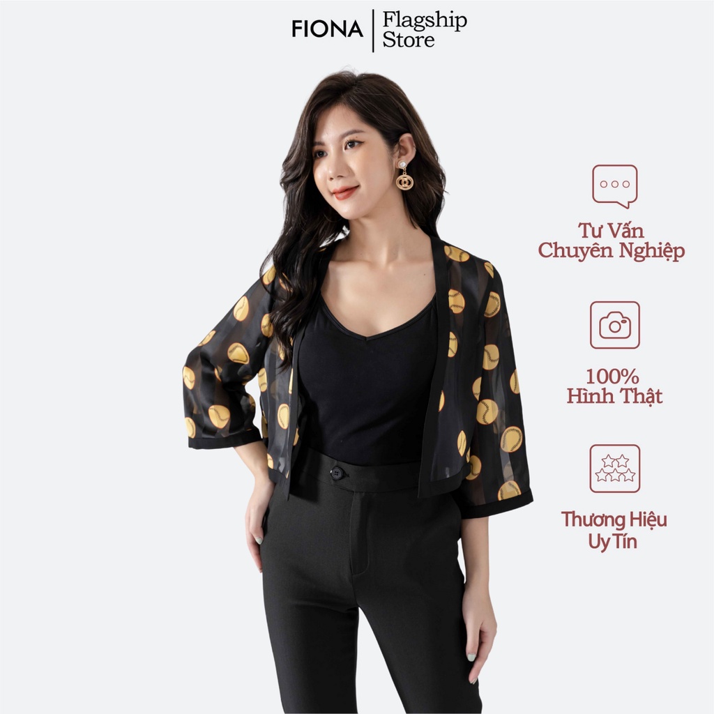 Áo ký giả tay lỡ FIONA, Áo khoác ngoài không cổ họa tiết chấm bi F550194
