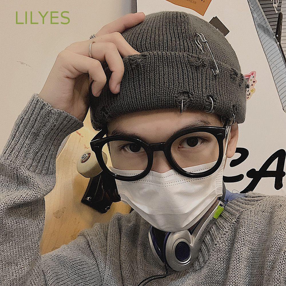 Lilyes Mũ Len Dệt Kim Co Giãn Có Lỗ Rách Giữ Ấm Mùa Đông Thời Trang Thường Ngày Cho Nữ