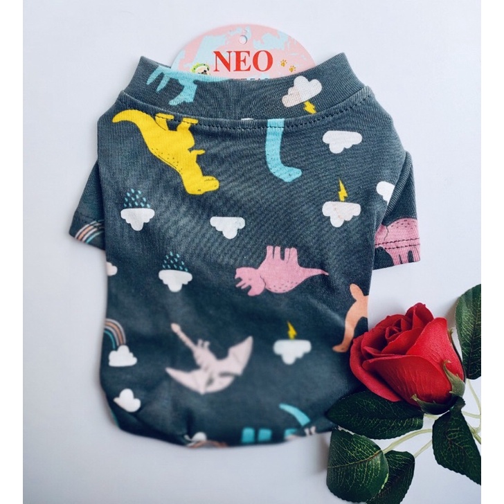 Áo thun cotton hoạ tiết hình thế giới khủng long dành cho thú cưng, Quần áo chó mèo LaLi Petfashion
