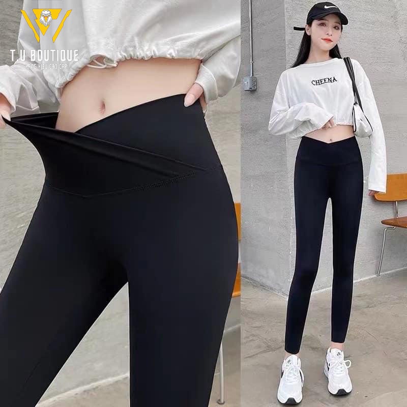 Quần legging nữ dài cạp chéo nâng mông chất liệu Umi Hàn co giãn 4 chiều H2