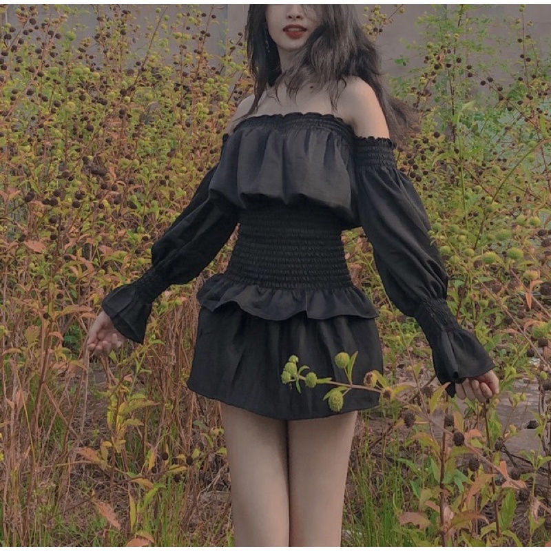 Đầm xinh MIRAL DRESS thiết kế trễ vai hở vai quyến rũ bo chun tay áo và phần eo co giãn