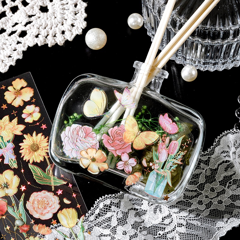 Set 3 Miếng Dán PET Mạ Vàng Chống Thấm Nước Dùng Trang Trí Sổ Tay DIY