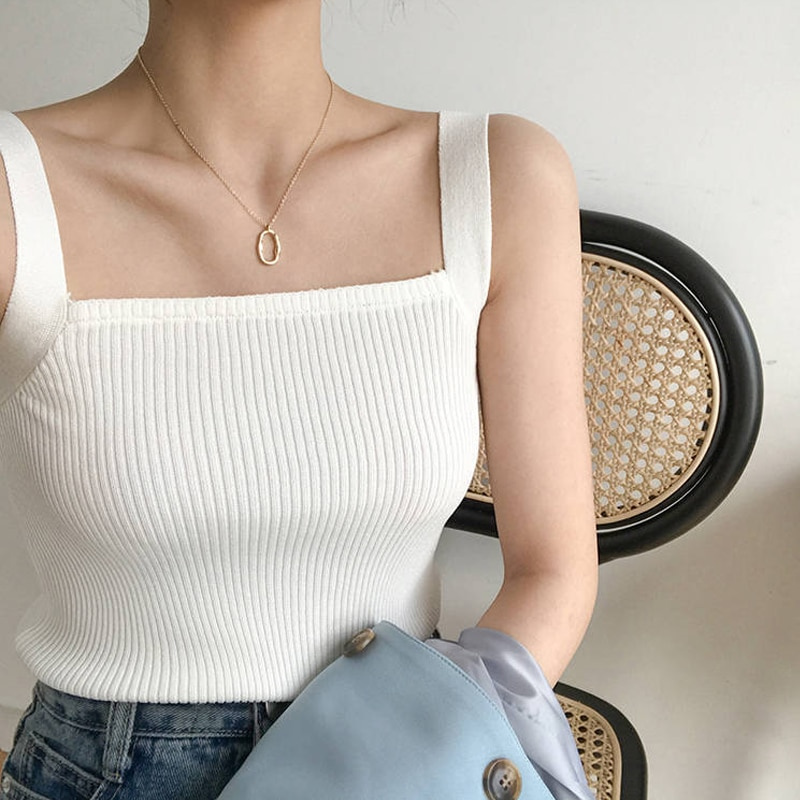 Áo Hai Dây Dệt Kim Màu Trơn Gợi Cảm Cho Nữ | BigBuy360 - bigbuy360.vn