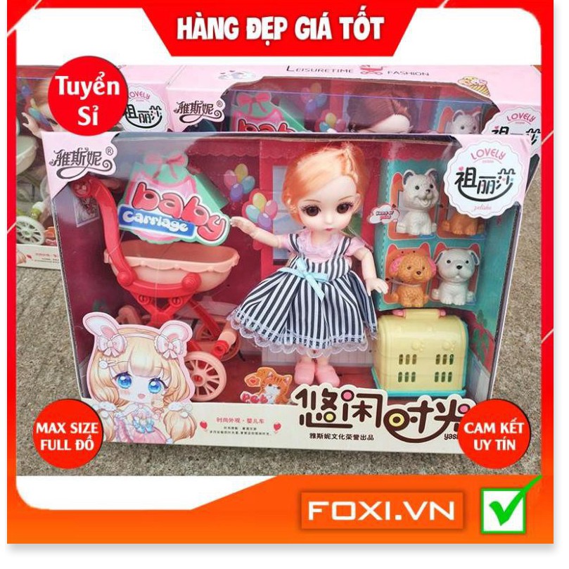 BúpBê công chúa 3D chibi-Dreamy giao ngẫu nhiên kèm phụ kiện váy dạ hội-thú cưng-xe đẩy-Đồ chơi bé gái