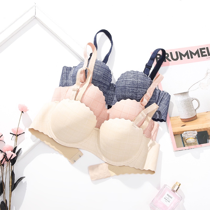 Áo lót có gọng nâng ngực cup chéo kẻ caro su đúc đệm trái tim siêu dày 4cm xịn mịn