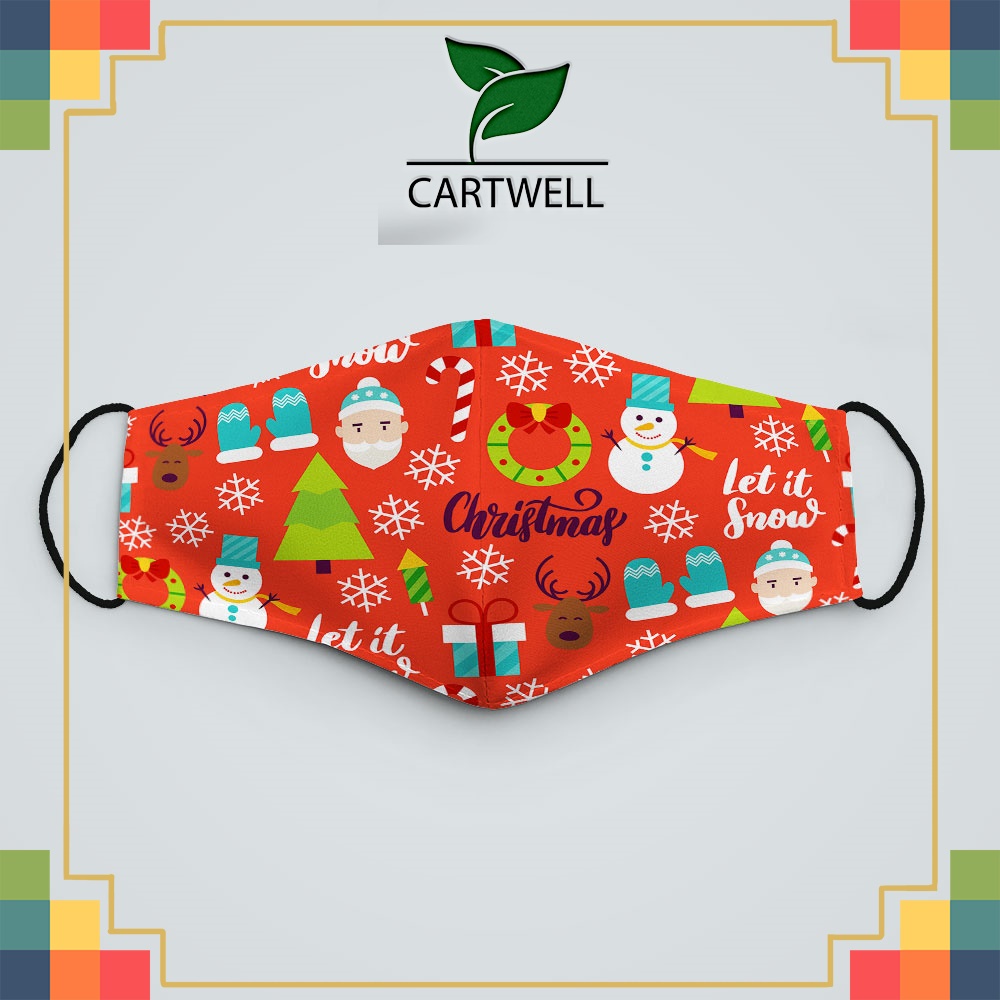 Khẩu trang vải màu trắng CHRISTMAS_743 CARTWELL chất liệu polyester cotton 100% chống bụi in họa tiết 3d thời trang