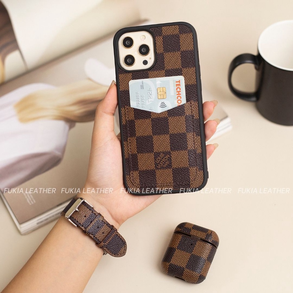 Ốp da thủ công viền đen khe thẻ IV dành cho IPhone 14/14Plus/14Pro/14Promax/13/13Pro/13Promax/12/12Pro/12Promax ODTC127