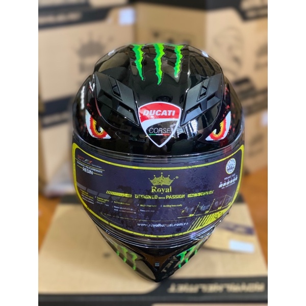 Mũ Bảo Hiểm Fullface 2 Kính M266 Màu Đen Bóng Lên Tem Ducati Shark cực đẹp, Tặng túi đựng nón và BH 12 tháng