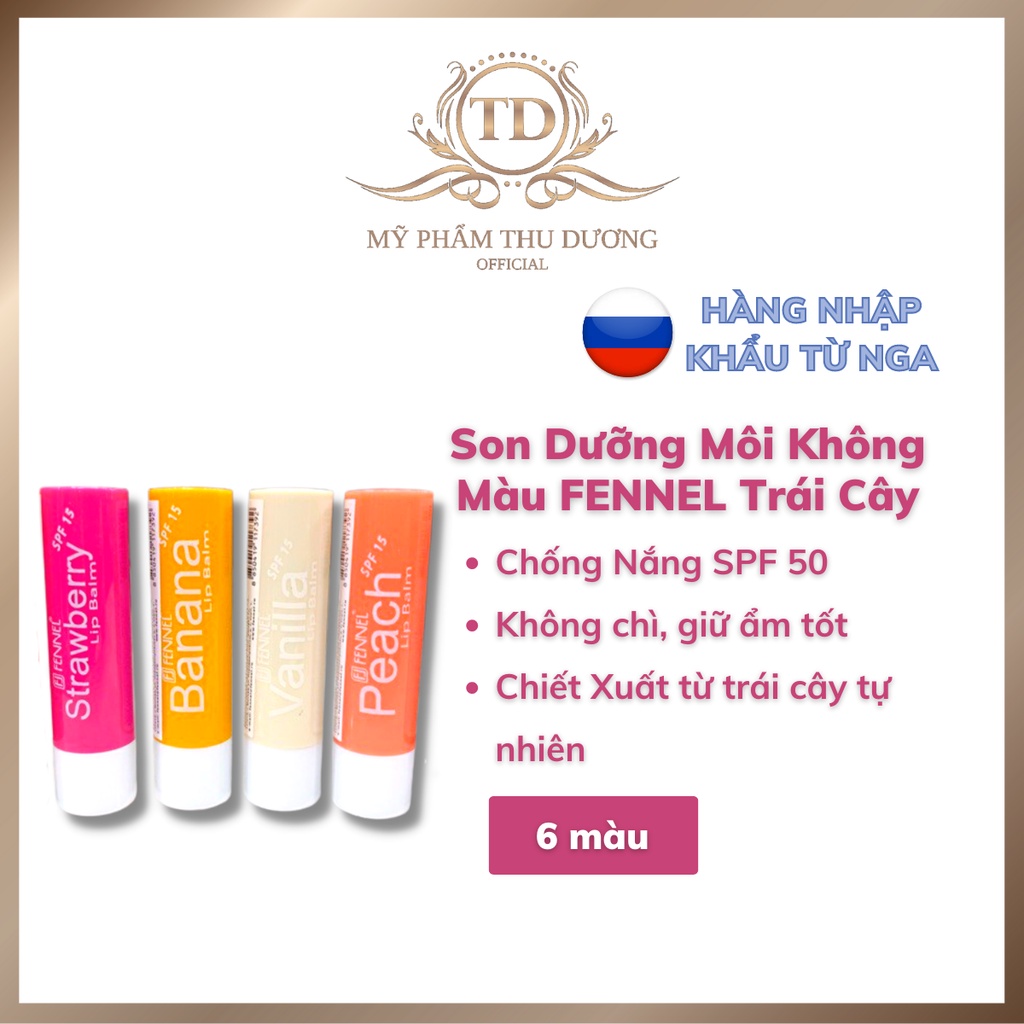 Son Dưỡng Môi Nga Thảo Dược Fennel Lip Balm Nhiều Mùi Hương Táo, Dâu, Anh Đào, Cherry, Chuối, Đào