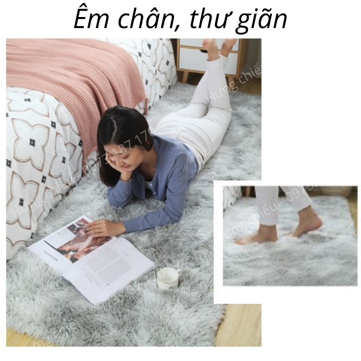 Thảm lông loang trải sàn decor phòng khách, phòng ngủ size 1mx1m6 trải chân giường