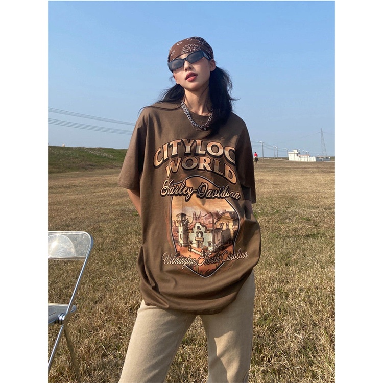 Áo Thun Cotton Tay Ngắn Dáng Rộng In Họa Tiết Vui Nhộn Phong Cách Retro Mỹ Thời Trang Mùa Hè Mới Cho Nữ