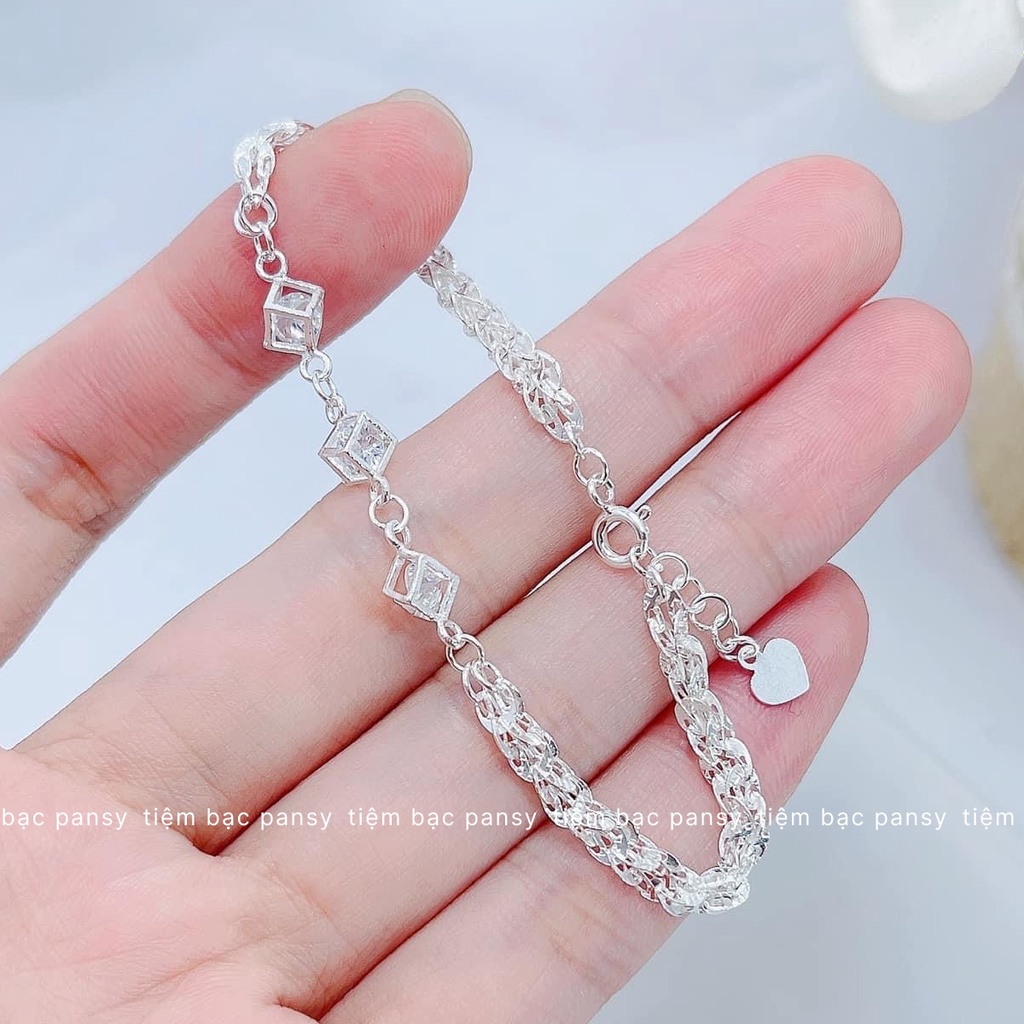 Lắc bạc nữ PANSY mẫu đuôi phụng phối charm duyên dáng - Vòng tay nữ bạc ta cao cấp