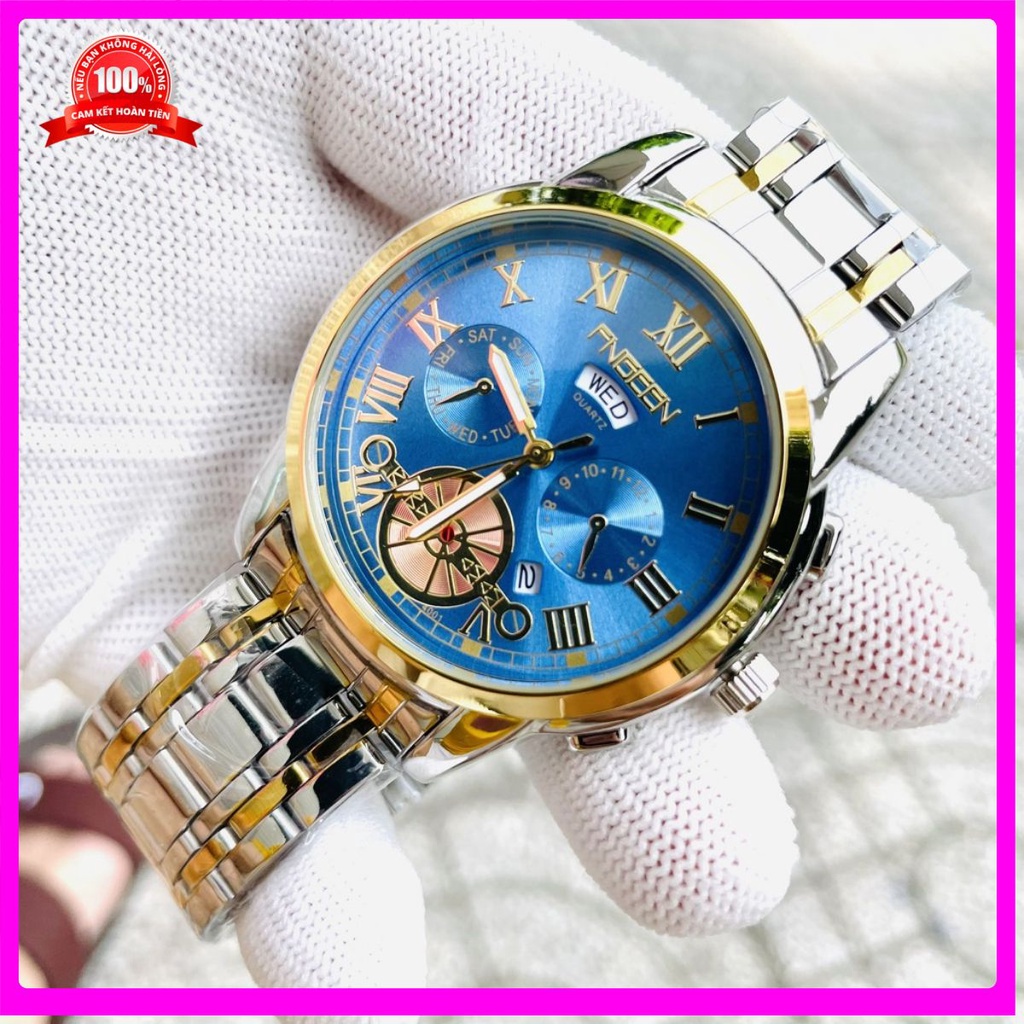 ĐỒNG HỒ NAM FNGEEN CHÍNH HÃNG DÂY THÉP CHẠY 2 LỊCH (TẶNG KÈM HỘP VÀ PIN DỰ PHÒNG) [ Đồng Hồ Nam Cao Cấp]