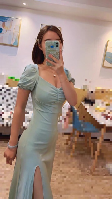 (Hàng sẵn) Váy đầm tím ôm body cổ vuông nhíu ngực xẻ tà | BigBuy360 - bigbuy360.vn