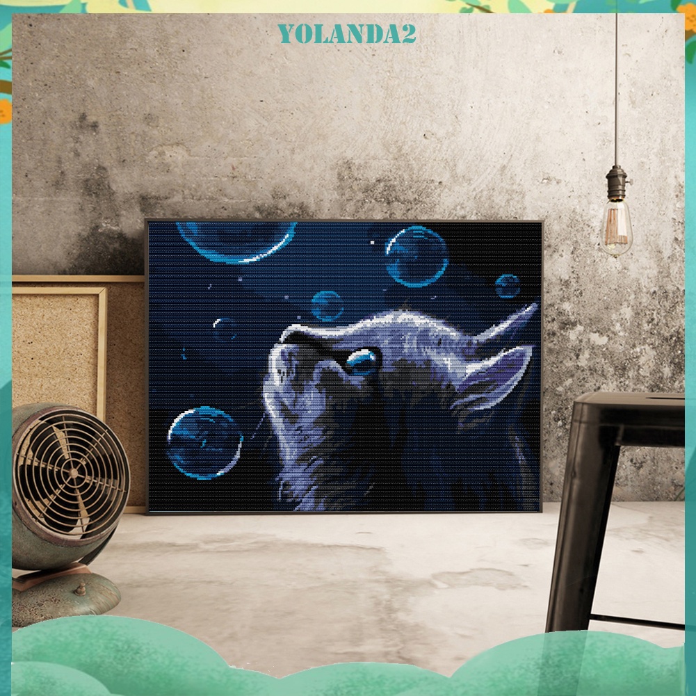 Tranh thêu chữ thập 14CT hình mèo đêm toàn bộ