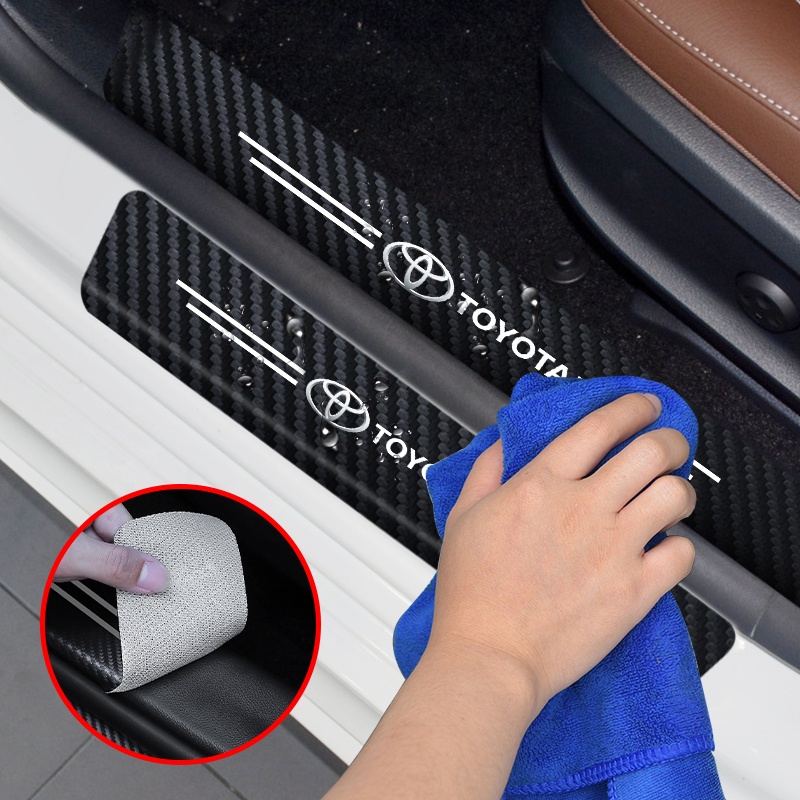 Set 4 Miếng Dán Sợi Carbon Dạ Quang Chống Trầy Trang Trí Cửa Xe Hơi Nissan Ford Subaru Mazda Renault