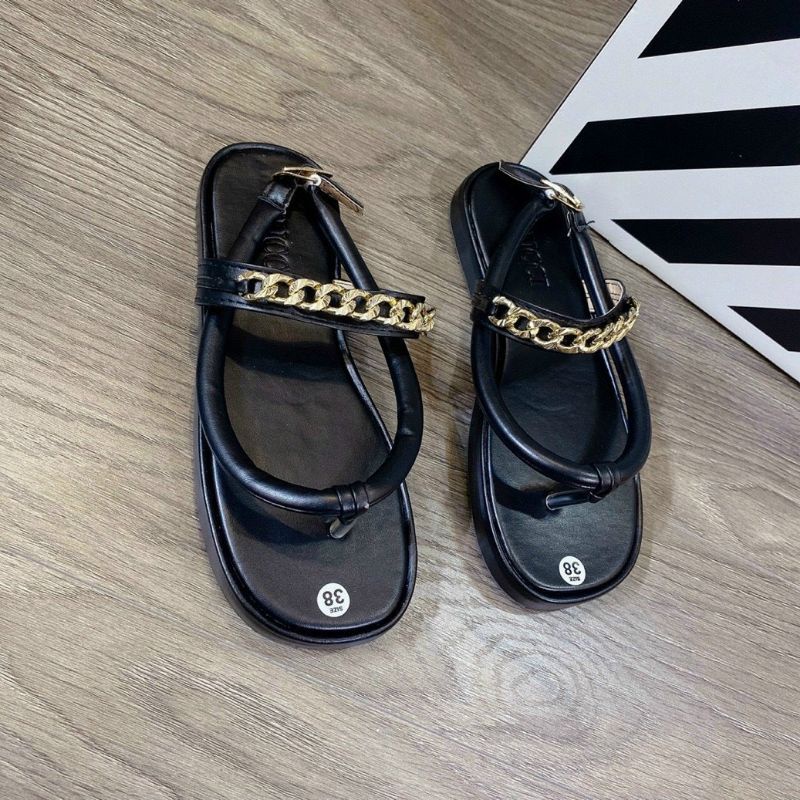 Giày Sandal Dây Xích Xỏ Ngón Sang Chảnh Cao 3 Phân Quai Hậu Nữ