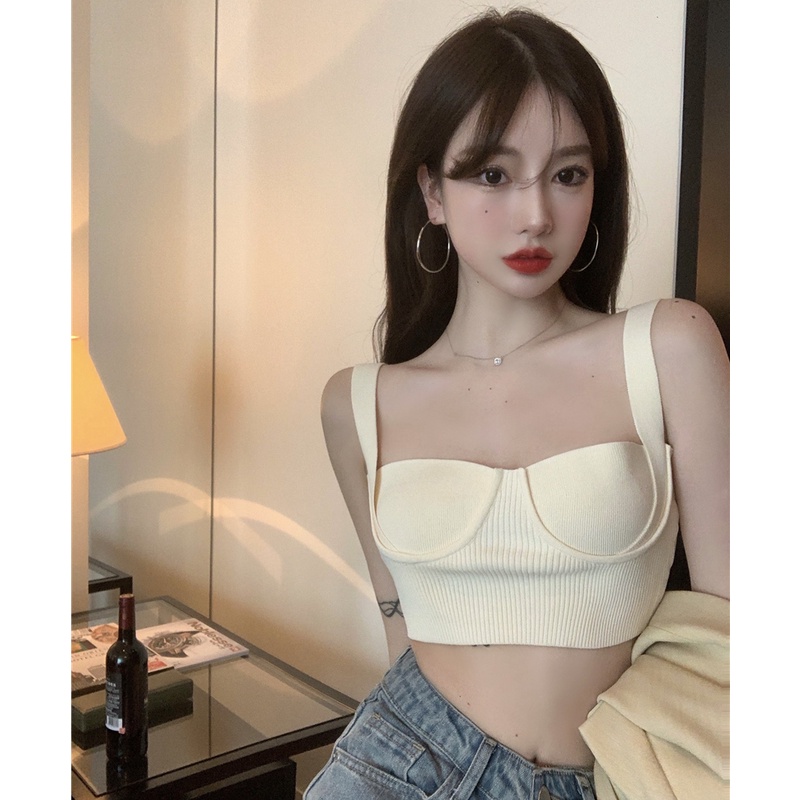 Áo croptop QKOOLE dệt kim đơn giản quyến rũ phong cách Hàn Quốc thời trang