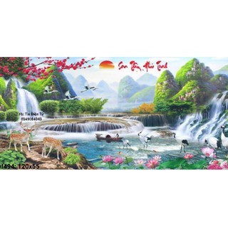 Tranh đính đá phong cảnh lưu thủy sinh tài 120 x 60