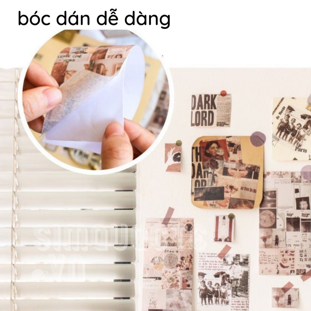 [Cuộn 50 miếng] Nhãn dán sticker thủ công trang trí phong cách retro khổ dài ST03