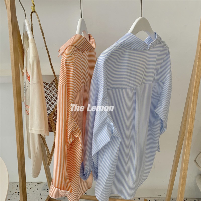 Áo sơ mi tay dài họa tiết sọc thời trang xuân hè sành điệu cho nữ