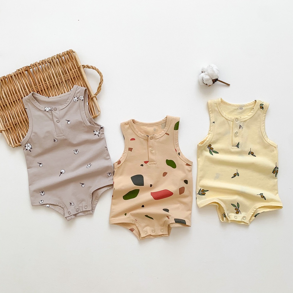 Bộ Áo Liền Quần Tam Giác In Họa Tiết Hoa Xinh Xắn Thời Trang Mùa Hè Cho Bé