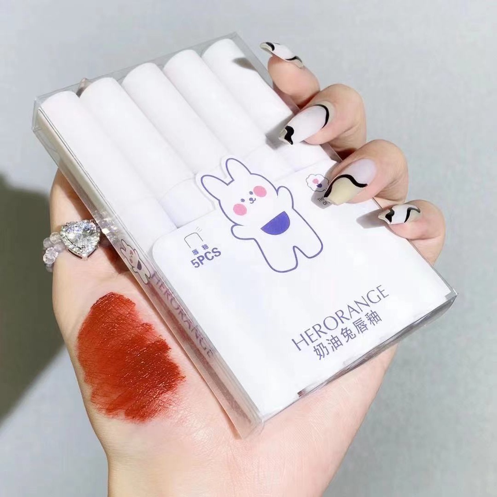 Bộ 5 thỏi son kem HERORANGE màu nude mượt mà không thấm nước lâu trôi cho nữ | BigBuy360 - bigbuy360.vn