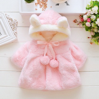 Set áo khoác thỏ trắng hồng thời trang mùa đông cho bé gái