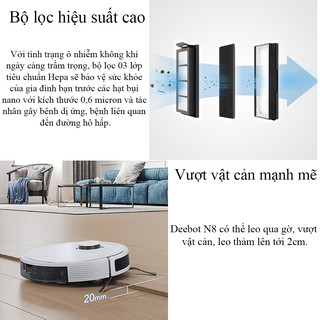 Robot Hút Bụi Lau Nhà Deebot OZMO N8 Pro - Robot Lau Nhà Sử Dụng Tiếng Việt , Lực Hút 2600pa , Tránh Vật Cản Tự Động