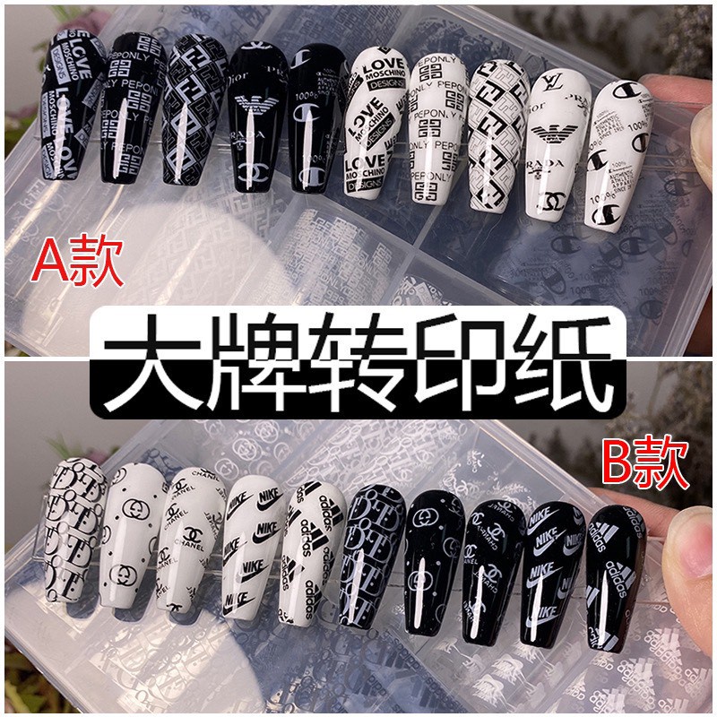 Foil nail hoạ tiết thương hiệu màu đen, foil dán móng Thiên Di Nail