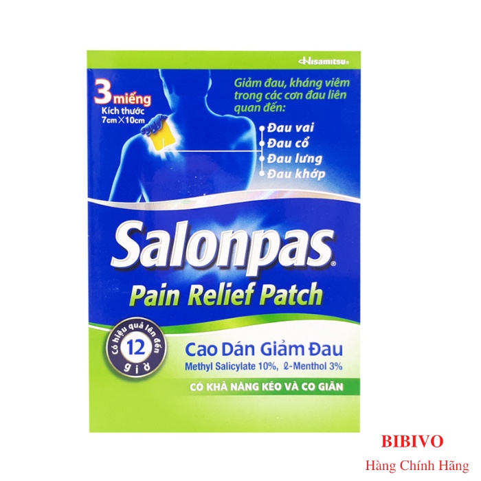 Cao dán Salonpas 3 miếng - Pain relief patch ( Kéo và co giãn )