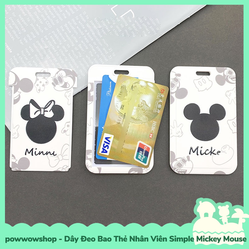 [Sẵn VN - Hỏa Tốc] Dây Đeo Thẻ Bao Thẻ Nhân Viên Nhựa PC Mr &amp; Mrs Micky Simple Dark White