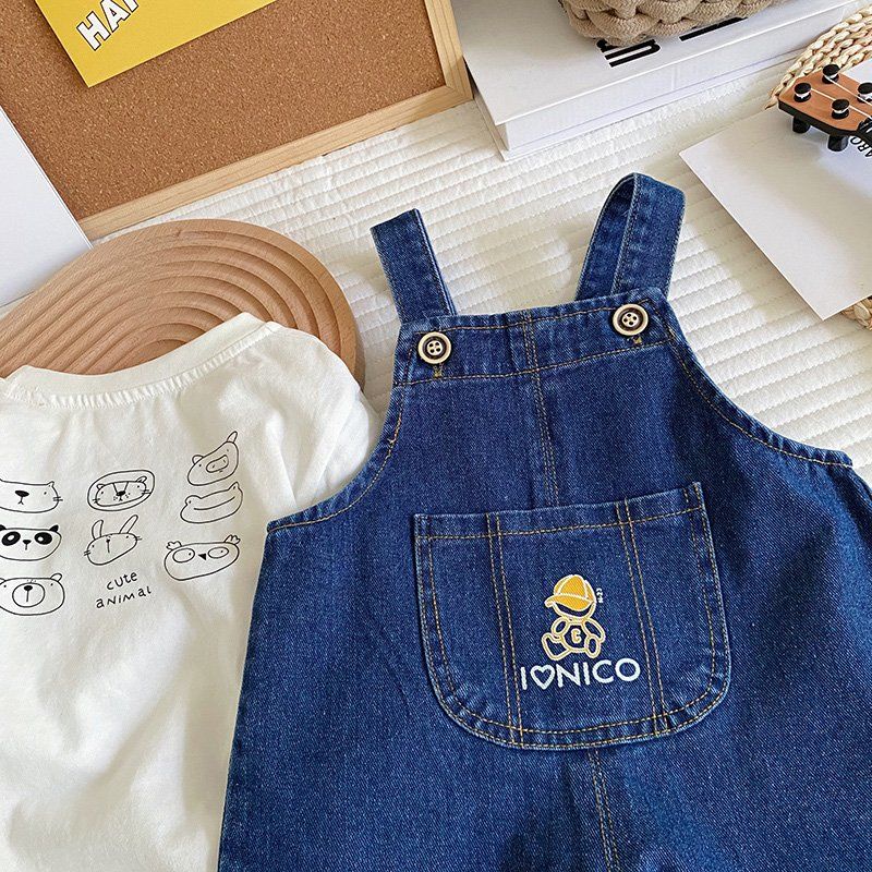[Babycat] Hàng Có Sẵn Quần Yếm Denim Mềm Mại Phong Cách Nhật Bản Hàn Quốc Mùa Xuân Thu Giản Dị Dành Cho Bé Trai